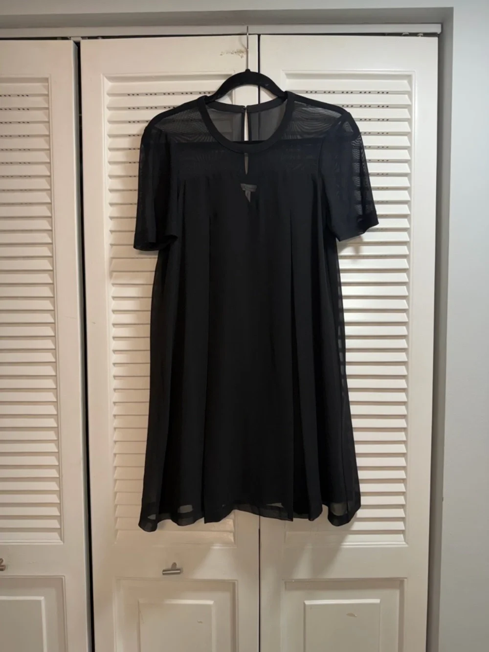 BCBGeneration Black Short-Sleeve Mesh Yoke Mini Dress